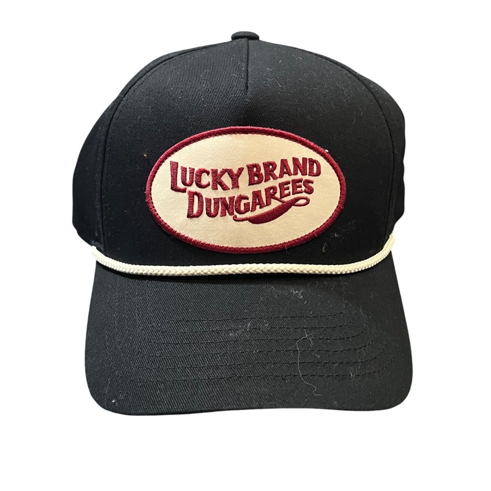 NEW Lucky Brand Dungarees Hat Mens OS Black Rope Snapback Trucker Cap